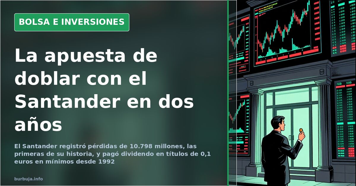 Gráfico de velas en pantalla oscura con la cotización del Santander marcando mínimos y un nivel de soporte en rojo