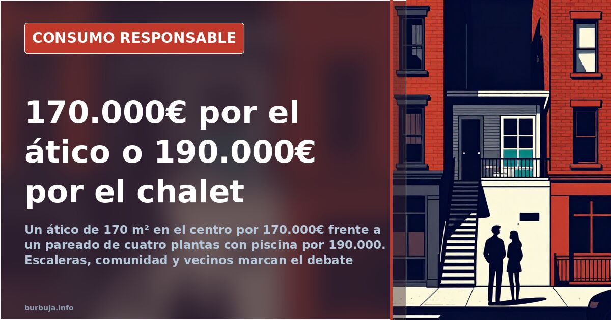 Fachada de chalet pareado con piscina y jardín frente a un ático céntrico con terraza y plaza de garaje