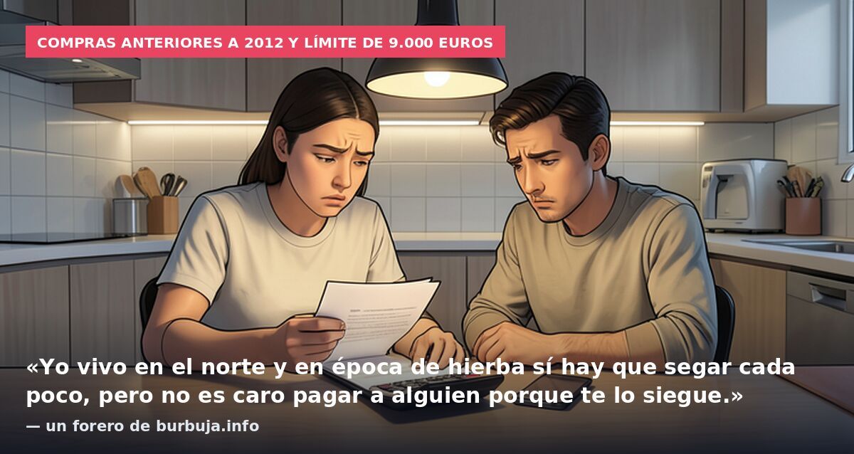 Compras anteriores a 2012 y límite de 9.000 euros: «Yo vivo en el norte y en época de hierba sí hay que segar cada poco, pero no es caro pagar a alguien porque te lo siegue.» — un forero de burbuja.info