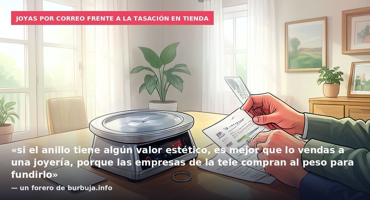 Joyas por correo frente a la tasación en tienda: «si el anillo tiene algún valor estético, es mejor que lo vendas a una joyería, porque las empresas de la tele compran al peso para fundirlo» — un forero de burbuja.info