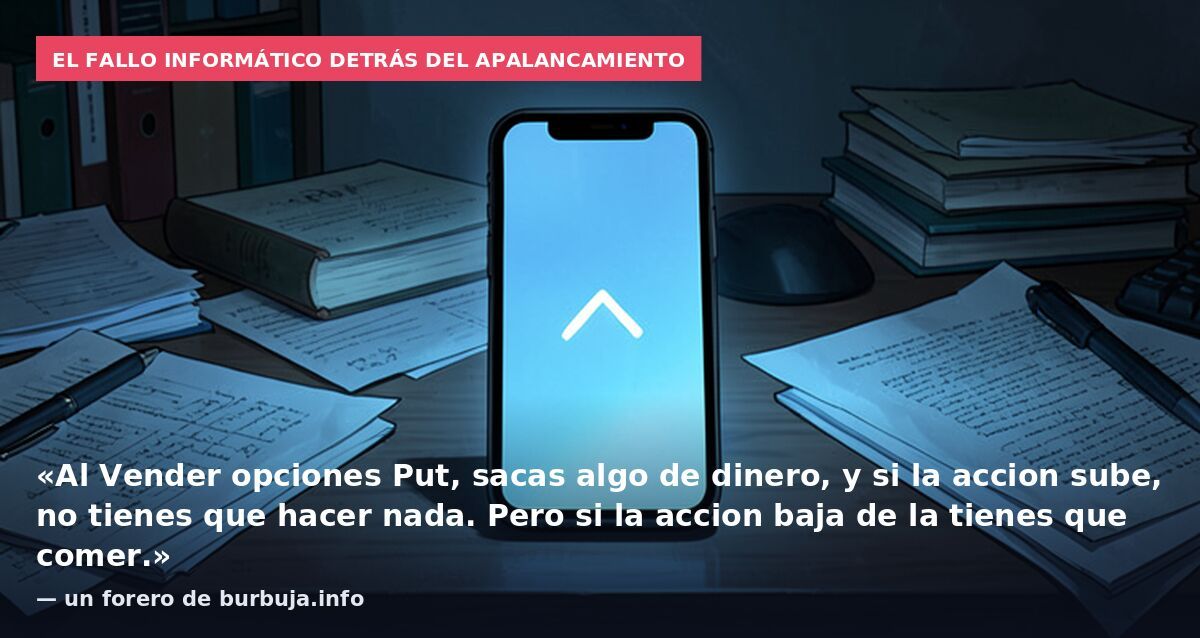El fallo informático detrás del apalancamiento: «Al Vender opciones Put, sacas algo de dinero, y si la accion sube, no tienes que hacer nada. Pero si la accion baja de la tienes que comer.» — un forero de burbuja.info