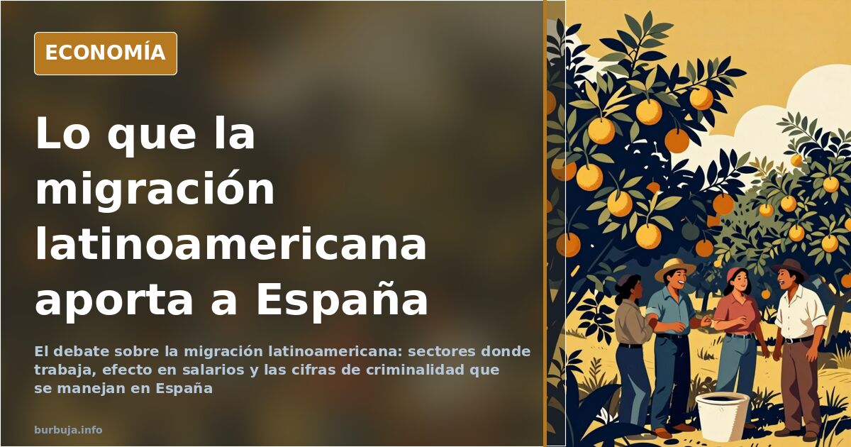 Ilustración editorial de trabajadores latinoamericanos empleados en construcción, cuidados y sanidad en España