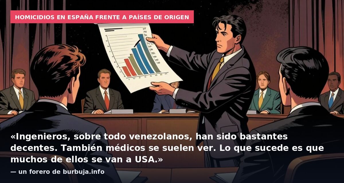 Homicidios en España frente a países de origen: «Ingenieros, sobre todo venezolanos, han sido bastantes decentes. También médicos se suelen ver. Lo que sucede es que muchos de ellos se van a USA.» — un forero de burbuja.info