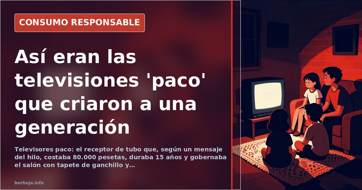 Televisor paco de tubo con mueble de madera, tapete de ganchillo encima y antena de caracol, en un salón de los años setenta