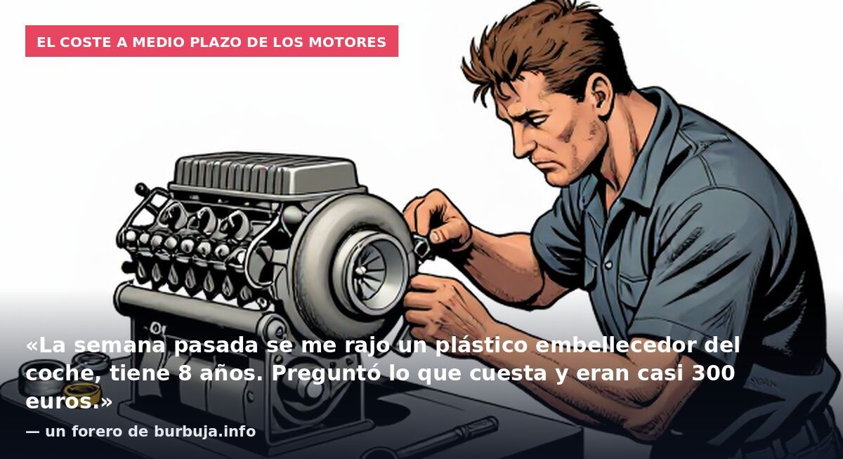 El coste a medio plazo de los motores: «La semana pasada se me rajo un plástico embellecedor del coche, tiene 8 años. Preguntó lo que cuesta y eran casi 300 euros.» — un forero de burbuja.info