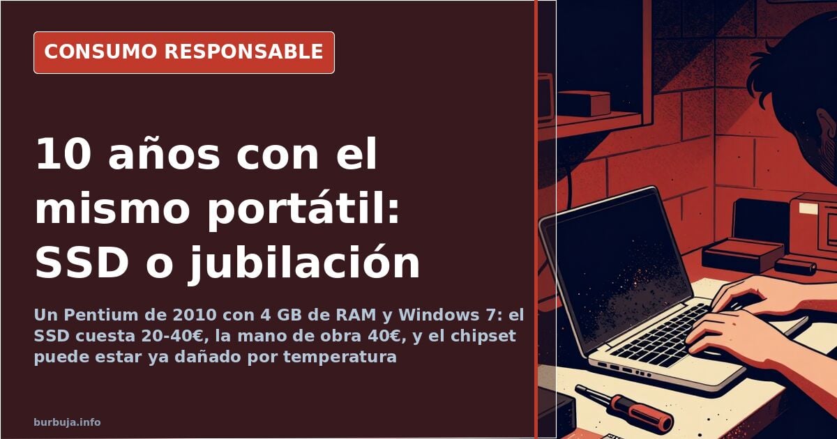 Portátil HP antiguo abierto con destornillador y pasta térmica junto al ventilador lleno de polvo
