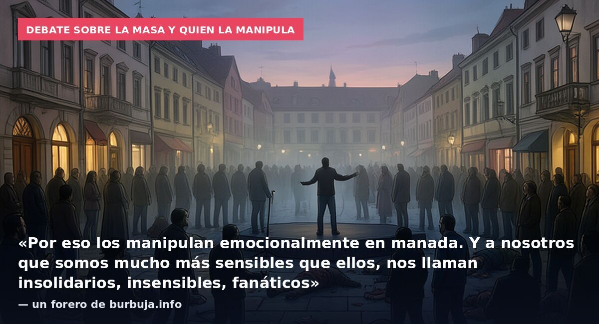 Debate sobre la masa y quien la manipula: «Por eso los manipulan emocionalmente en manada. Y a nosotros que somos mucho más sensibles que ellos, nos llaman insolidarios, insensibles, fanáticos» — un forero de burbuja.info