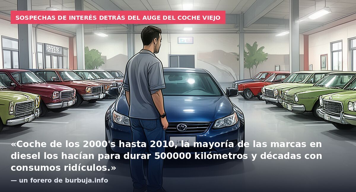 Sospechas de interés detrás del auge del coche viejo: «Coche de los 2000's hasta 2010, la mayoría de las marcas en diesel los hacían para durar 500000 kilómetros y décadas con consumos ridículos.» — un forero de burbuja.info