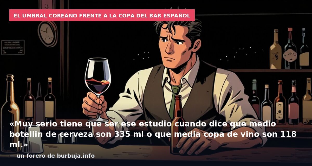 El umbral coreano frente a la copa del bar español: «Muy serio tiene que ser ese estudio cuando dice que medio botellin de cerveza son 335 ml o que media copa de vino son 118 ml.» — un forero de burbuja.info