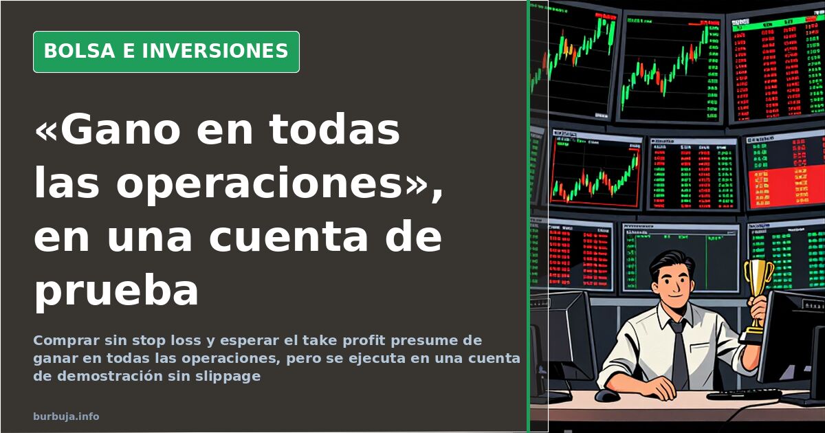 Pantalla de terminal financiero con velas japonesas en rojo y verde simulando operaciones de bolsa en una cuenta de prueba
