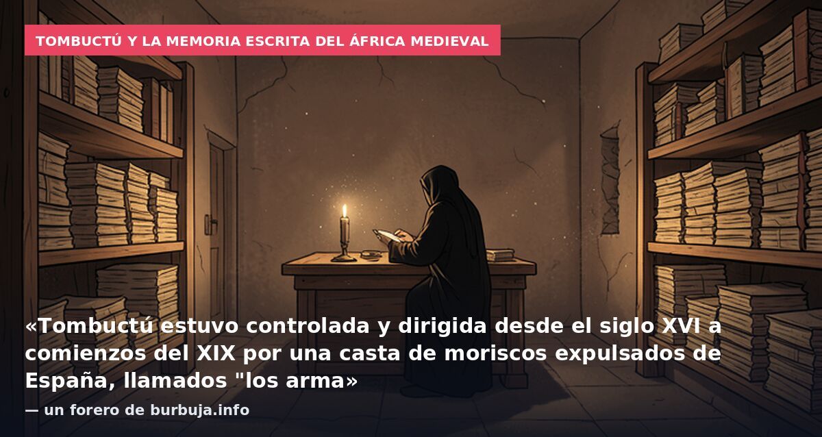 Tombuctú y la memoria escrita del África medieval: «Tombuctú estuvo controlada y dirigida desde el siglo XVI a comienzos del XIX por una casta de moriscos expulsados de España, llamados "los arma» — un forero de burbuja.info