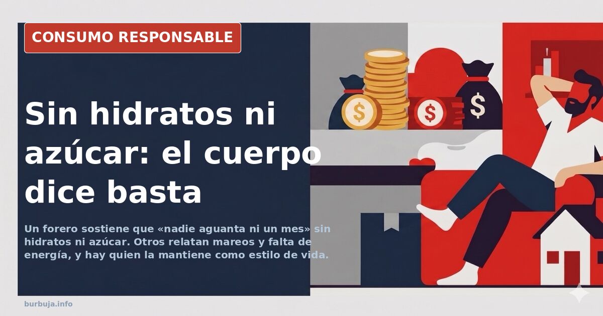 Persona rechazando pan y alimentos con hidratos en una mesa de desayuno con café y embutidos