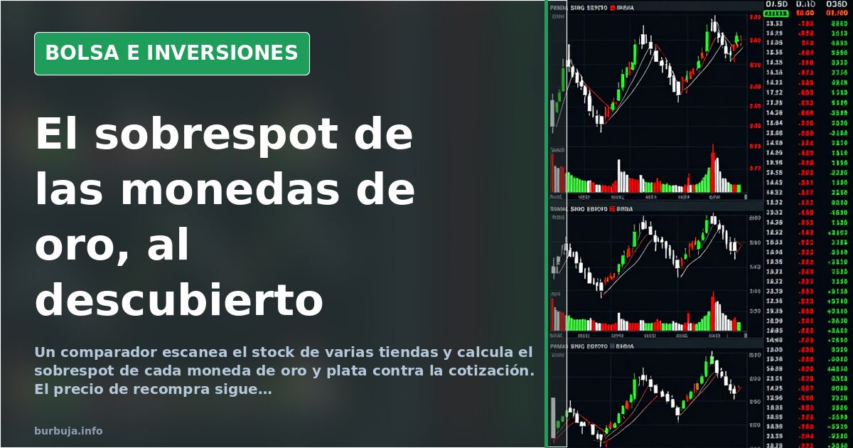 Panel comparador de precios de monedas de oro y plata con columnas de cotización, prima y sobrespot sobre fondo oscuro