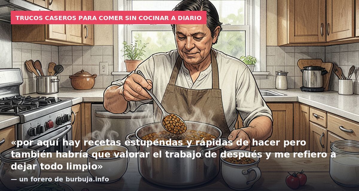 Trucos caseros para comer sin cocinar a diario: «por aquí hay recetas estupendas y rápidas de hacer pero también habría que valorar el trabajo de después y me refiero a dejar todo limpio» — un forero de burbuja.info