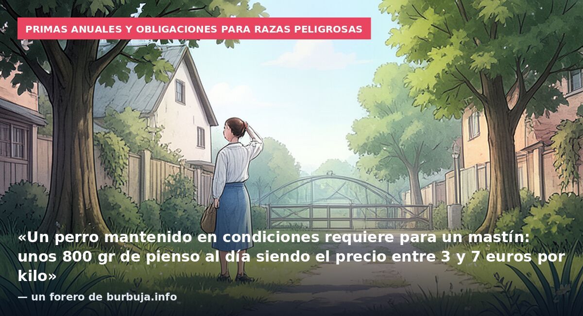 Primas anuales y obligaciones para razas peligrosas: «Un perro mantenido en condiciones requiere para un mastín: unos 800 gr de pienso al día siendo el precio entre 3 y 7 euros por kilo» — un forero de burbuja.info