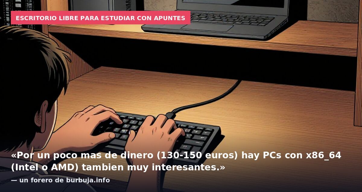 Escritorio libre para estudiar con apuntes: «Por un poco mas de dinero (130-150 euros) hay PCs con x86_64 (Intel o AMD) tambien muy interesantes.» — un forero de burbuja.info