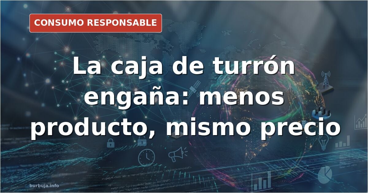 Tableta de turrón de Alicante dentro de una caja de cartón grande con espacio vacío alrededor, mostrando la diferencia entre 
