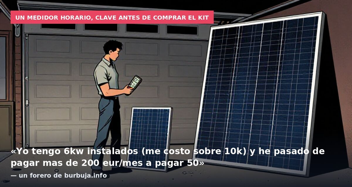 Un medidor horario, clave antes de comprar el kit: «Yo tengo 6kw instalados (me costo sobre 10k) y he pasado de pagar mas de 200 eur/mes a pagar 50» — un forero de burbuja.info