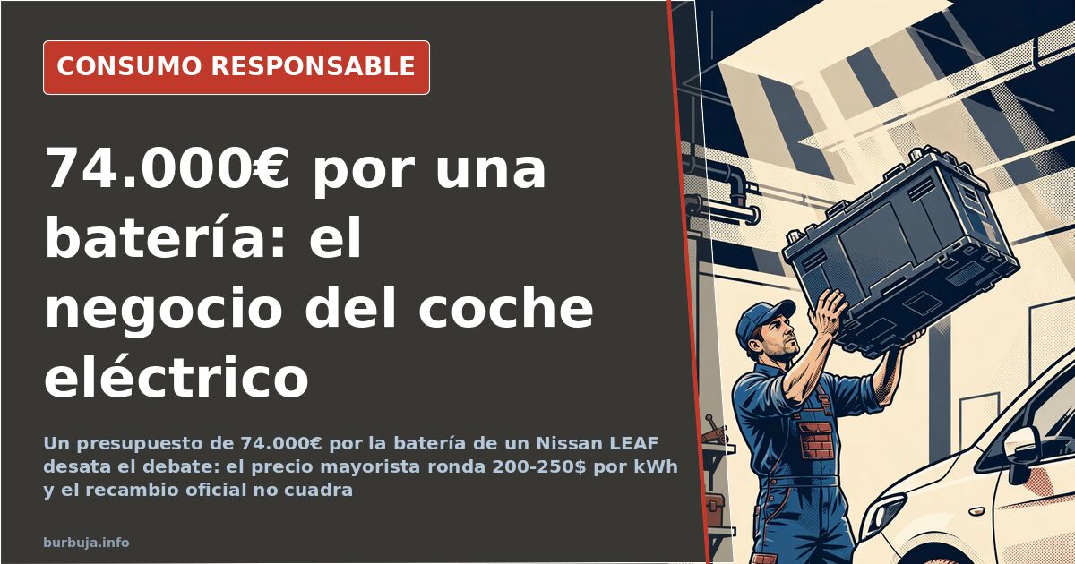 Batería de litio de un coche eléctrico Nissan LEAF desmontada en un taller, con módulos y cableado a la vista