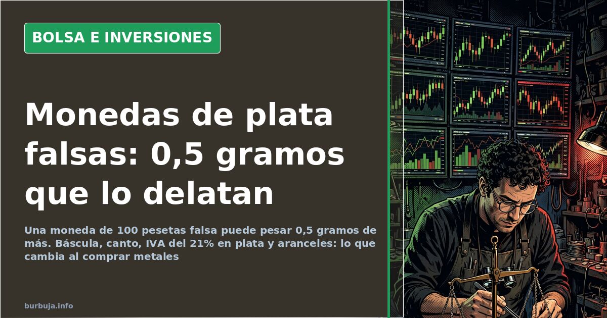 Monedas de plata y una báscula de precisión sobre una superficie oscura