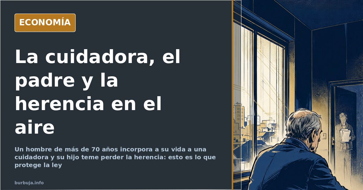 Ilustración editorial de un hombre mayor y una figura joven frente a un piso, símbolo del temor a perder la herencia