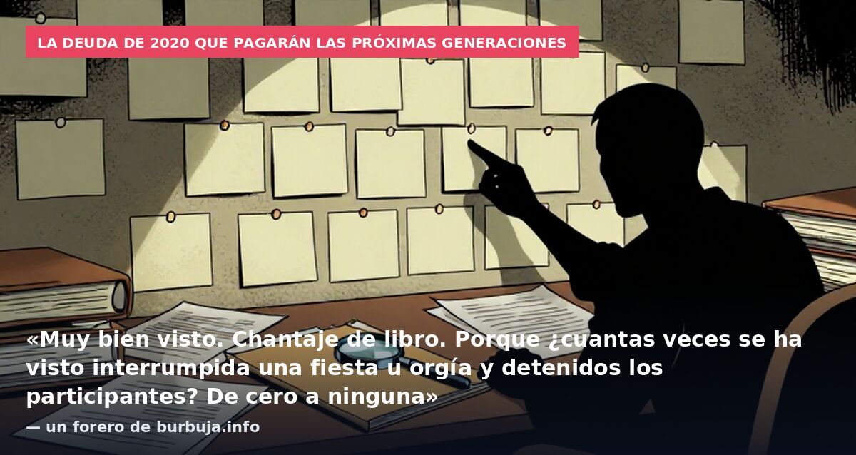 La deuda de 2020 que pagarán las próximas generaciones: «Muy bien visto. Chantaje de libro. Porque ¿cuantas veces se ha visto interrumpida una fiesta u orgía y detenidos los participantes? De cero a ninguna» — un forero de burbuja.info
