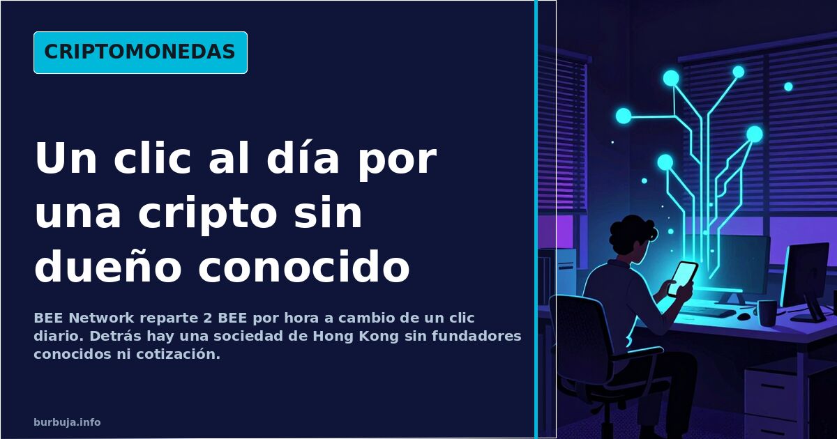 Móvil mostrando la aplicación de BEE Network sobre una red de nodos y circuitos luminosos en tonos cian y violeta
