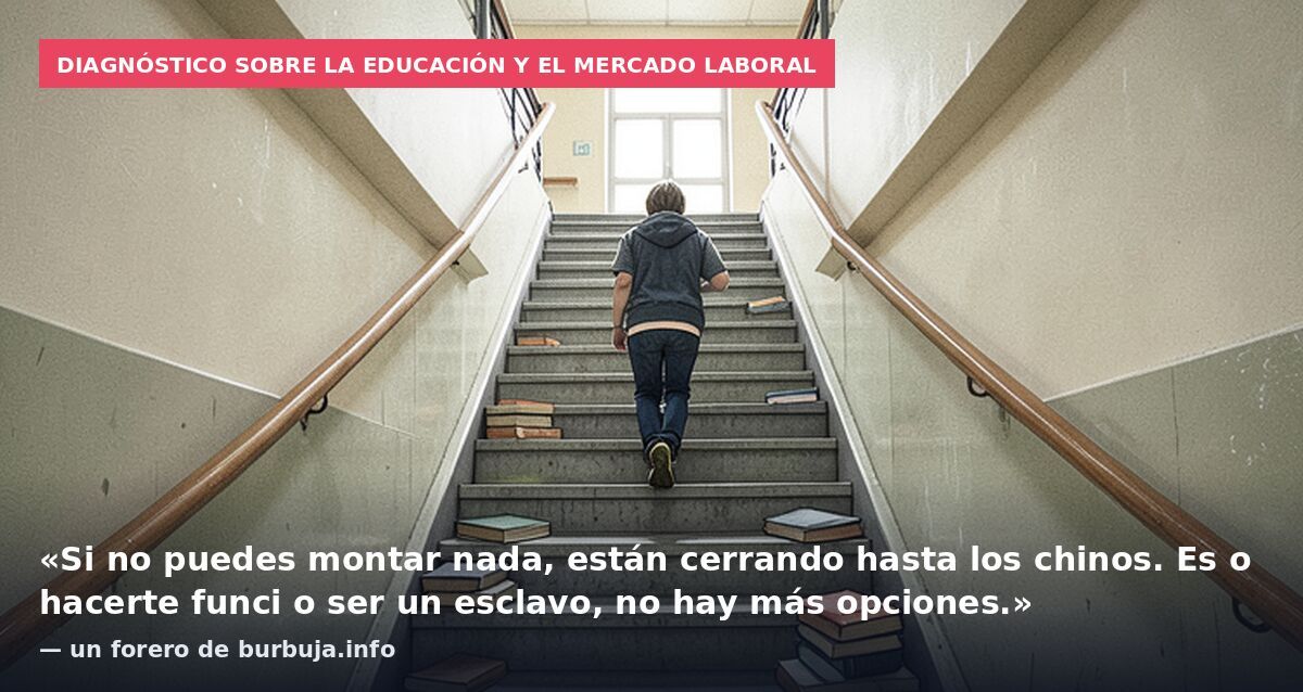 Diagnóstico sobre la educación y el mercado laboral: «Si no puedes montar nada, están cerrando hasta los chinos. Es o hacerte funci o ser un esclavo, no hay más opciones.» — un forero de burbuja.info