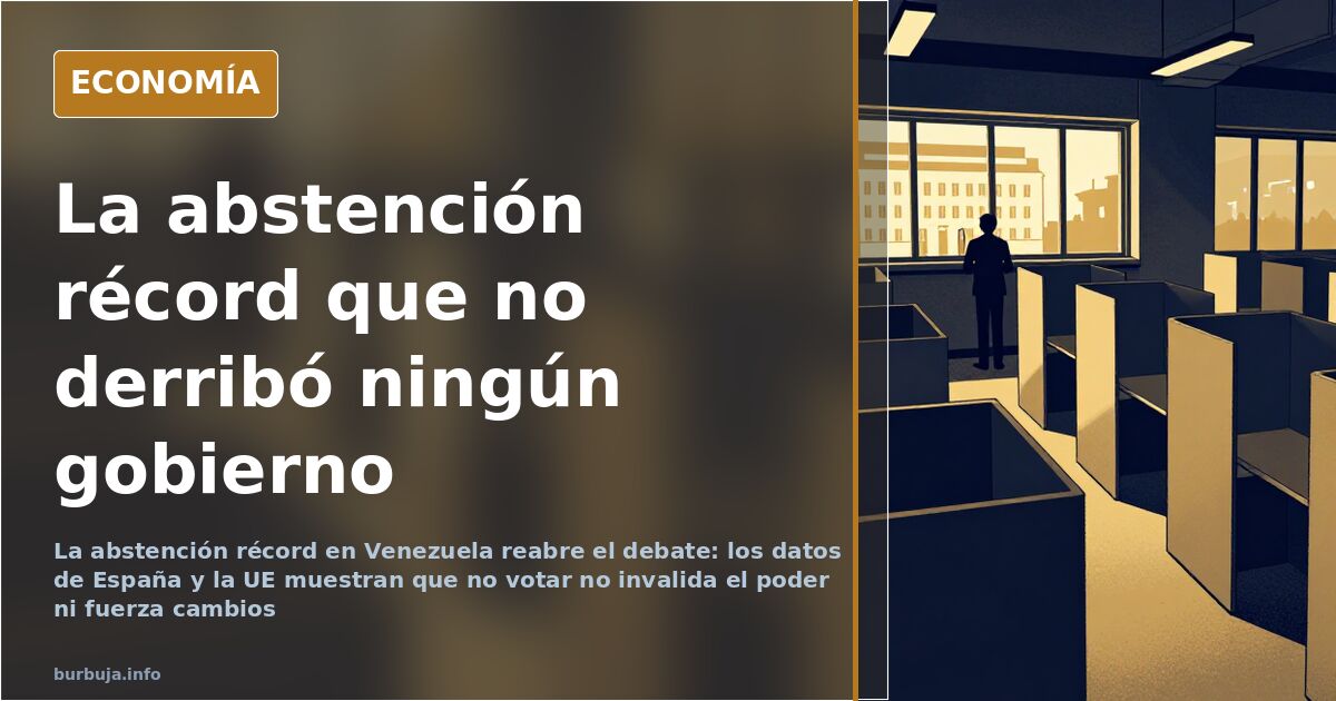Urna electoral cerrada y papeletas sin usar sobre una mesa, símbolo de la abstención récord en Venezuela y su efecto nulo sob