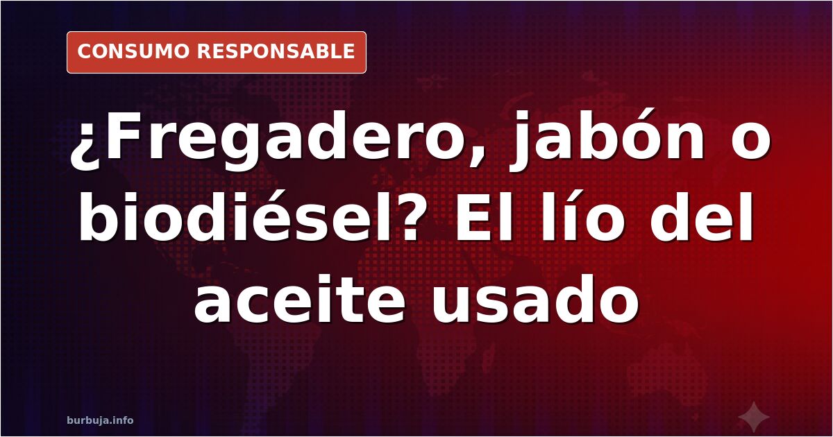 Botella de plástico con aceite de freír usado junto a un contenedor naranja de recogida de aceite de cocina