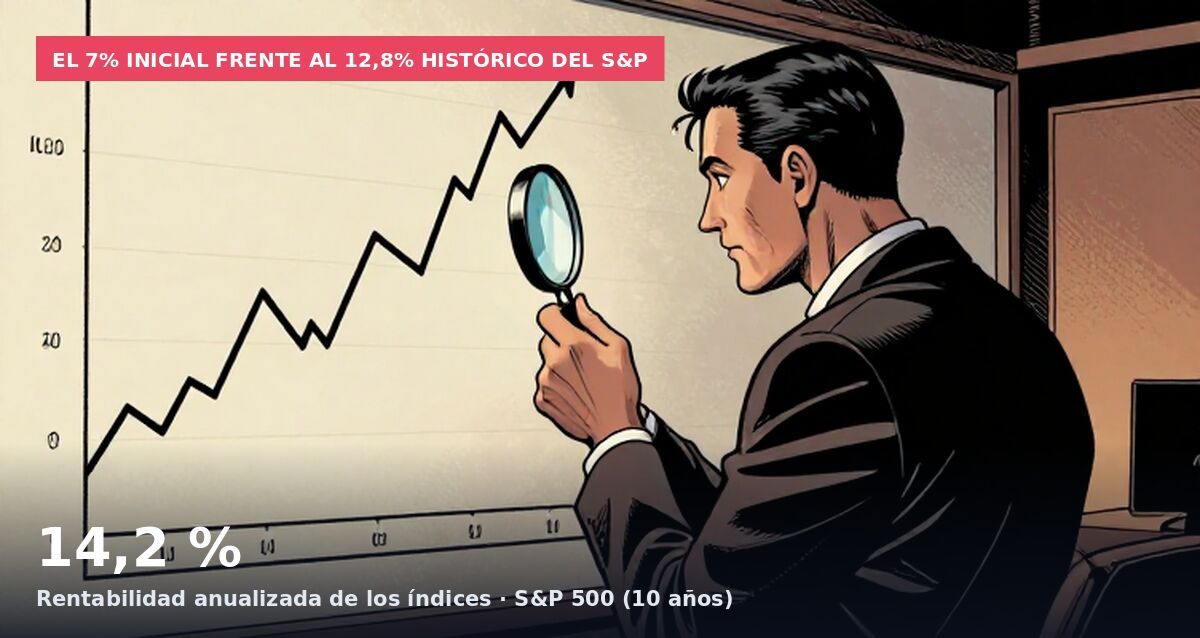El 7% inicial frente al 12,8% histórico del S&P: 14,2 % Rentabilidad anualizada de los índices · S&P 500 (10 años)