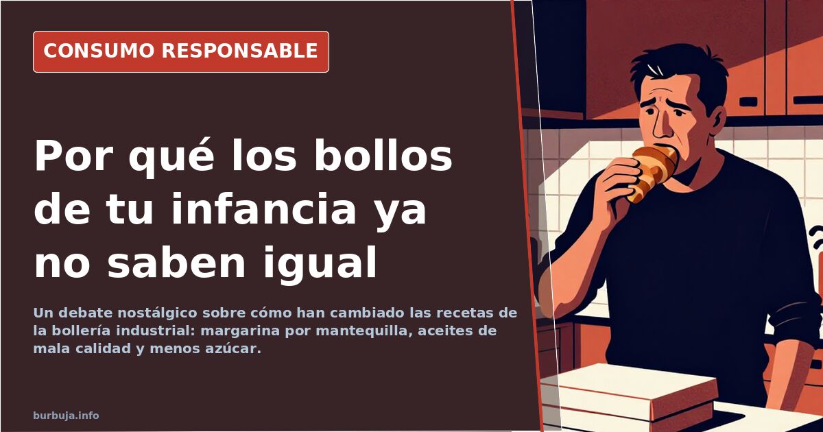 Bollería industrial de los años 70 y 80 con cuernos de chocolate y pastelitos sin envoltorio plástico