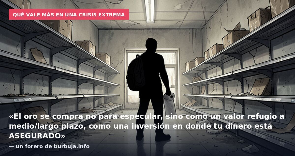 Qué vale más en una crisis extrema: «El oro se compra no para especular, sino como un valor refugio a medio/largo plazo, como una inversión en donde tu dinero está ASEGURADO» — un forero de burbuja.info