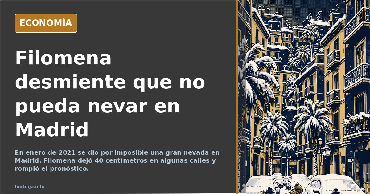 Calle de Madrid cubierta de nieve tras la gran nevada de enero de 2021, con coches y ramas sepultados bajo los copos