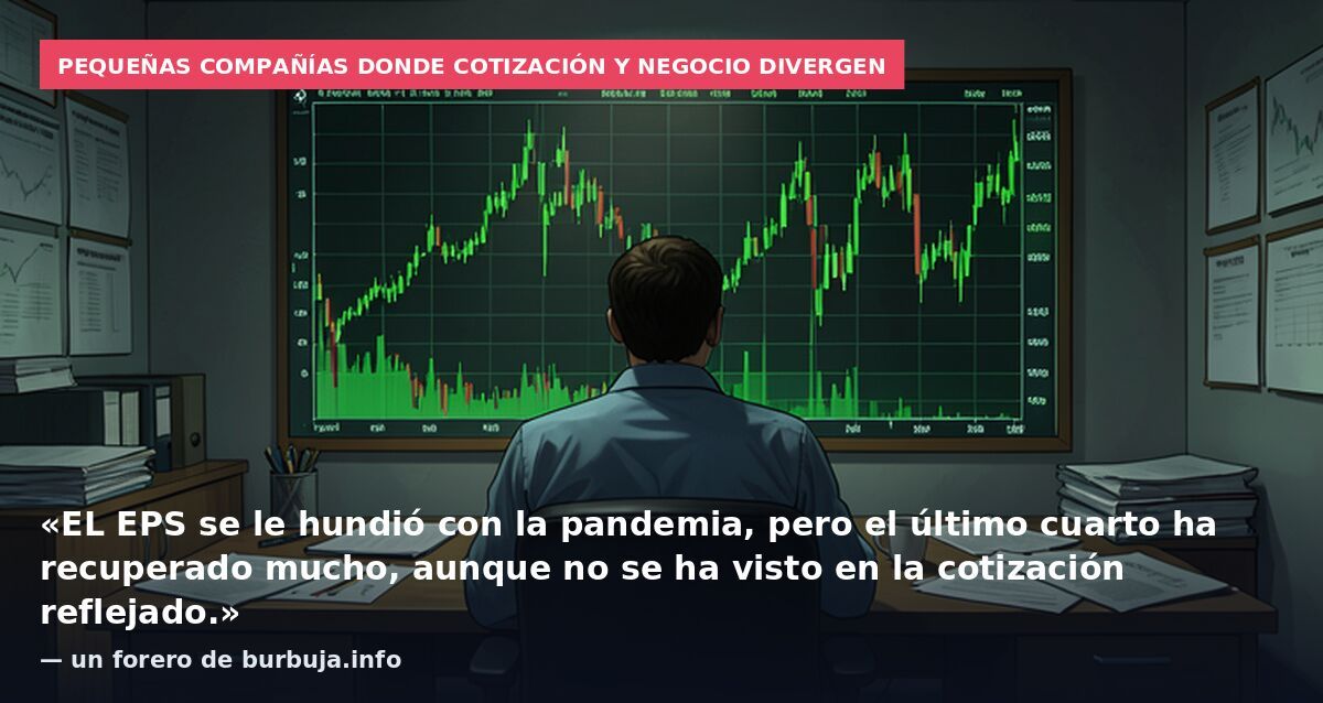 Pequeñas compañías donde cotización y negocio divergen: «EL EPS se le hundió con la pandemia, pero el último cuarto ha recuperado mucho, aunque no se ha visto en la cotización reflejado.» — un forero de burbuja.info