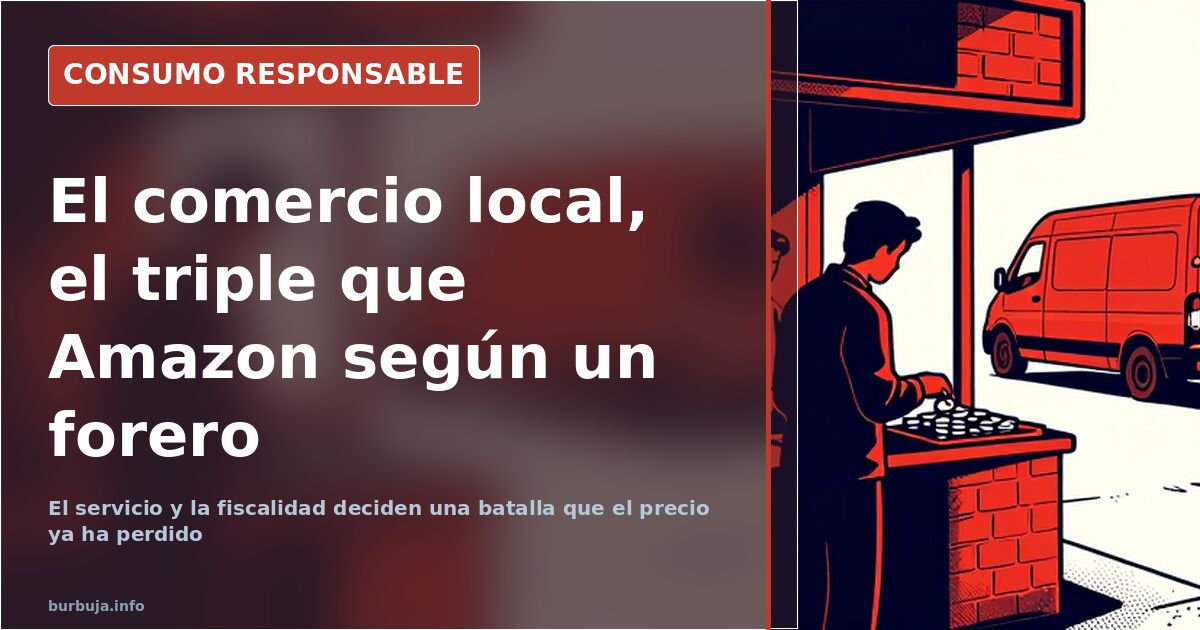 Vitrina de un comercio local de electrónica frente a la caja de un pedido de Amazon