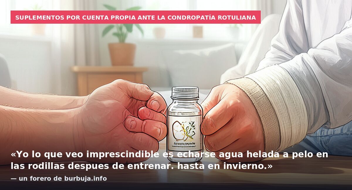 Suplementos por cuenta propia ante la condropatía rotuliana: «Yo lo que veo imprescindible es echarse agua helada a pelo en las rodillas despues de entrenar. hasta en invierno.» — un forero de burbuja.info
