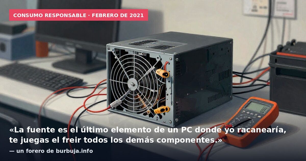 Consumo responsable · febrero de 2021: «La fuente es el último elemento de un PC donde yo racanearía, te juegas el freir todos los demás componentes.» — un forero de burbuja.info
