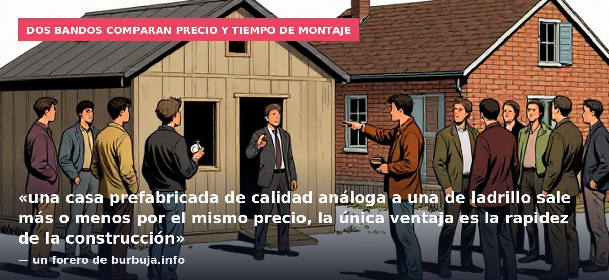 Dos bandos comparan precio y tiempo de montaje: «una casa prefabricada de calidad análoga a una de ladrillo sale más o menos por el mismo precio, la única ventaja es la rapidez de la construcción» — un forero de burbuja.info