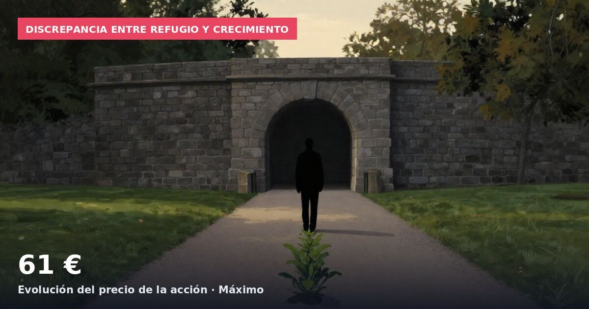 Discrepancia entre refugio y crecimiento: 61 € Evolución del precio de la acción · Máximo