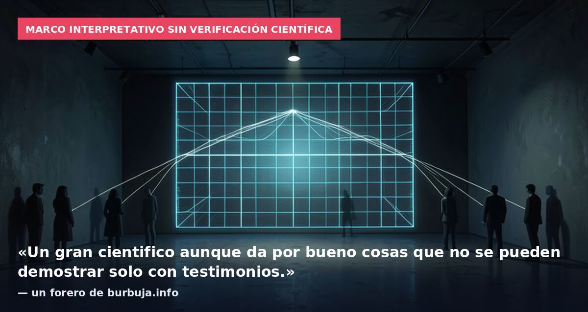 Marco interpretativo sin verificación científica: «Un gran cientifico aunque da por bueno cosas que no se pueden demostrar solo con testimonios.» — un forero de burbuja.info
