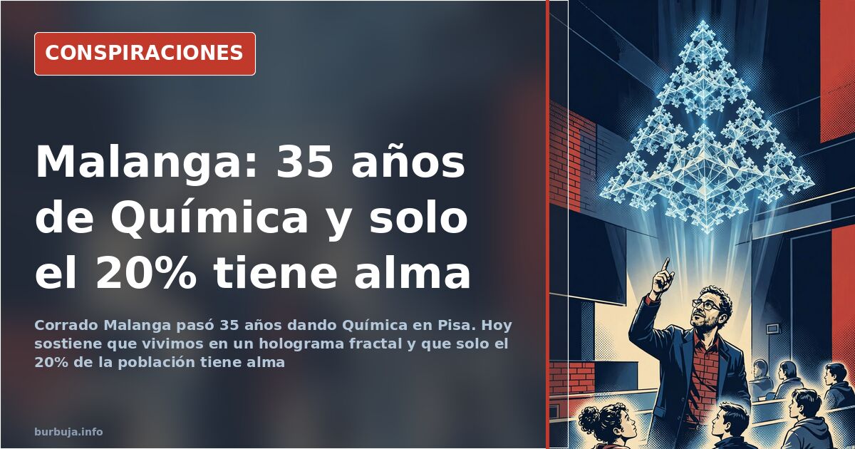 El investigador Corrado Malanga ante un esquema de las tres esferas de mente, espíritu y alma del TCTDF