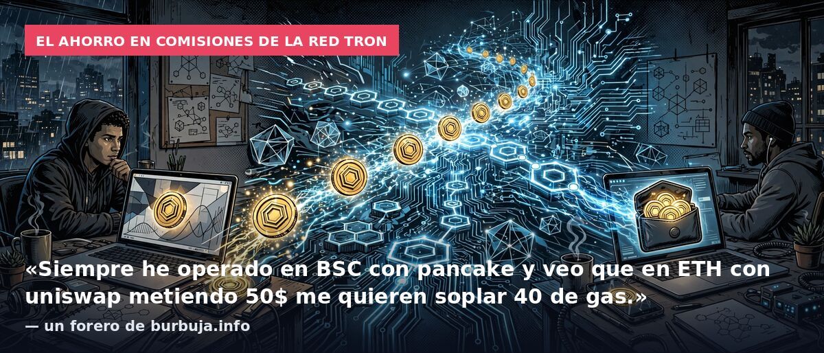 El ahorro en comisiones de la red Tron: «Siempre he operado en BSC con pancake y veo que en ETH con uniswap metiendo 50$ me quieren soplar 40 de gas.» — un forero de burbuja.info