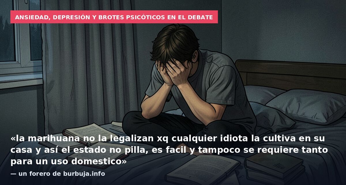 Ansiedad, depresión y brotes psicóticos en el debate: «la marihuana no la legalizan xq cualquier idiota la cultiva en su casa y así el estado no pilla, es facil y tampoco se requiere tanto para un uso domestico» — un forero de burbuja.info