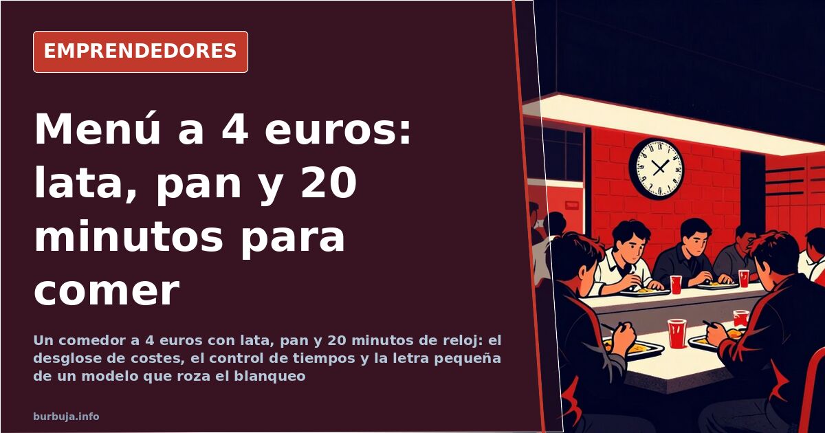 Menú low cost con lata de conservas, pan y plato desechable sobre mesa de comedor económico