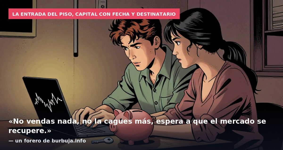 La entrada del piso, capital con fecha y destinatario: «No vendas nada, no la cagues más, espera a que el mercado se recupere.» — un forero de burbuja.info