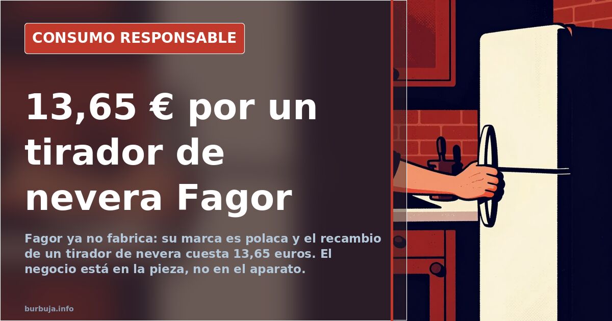 Tirador de plástico de una puerta de nevera Fagor roto junto al recambio nuevo sobre una encimera de cocina