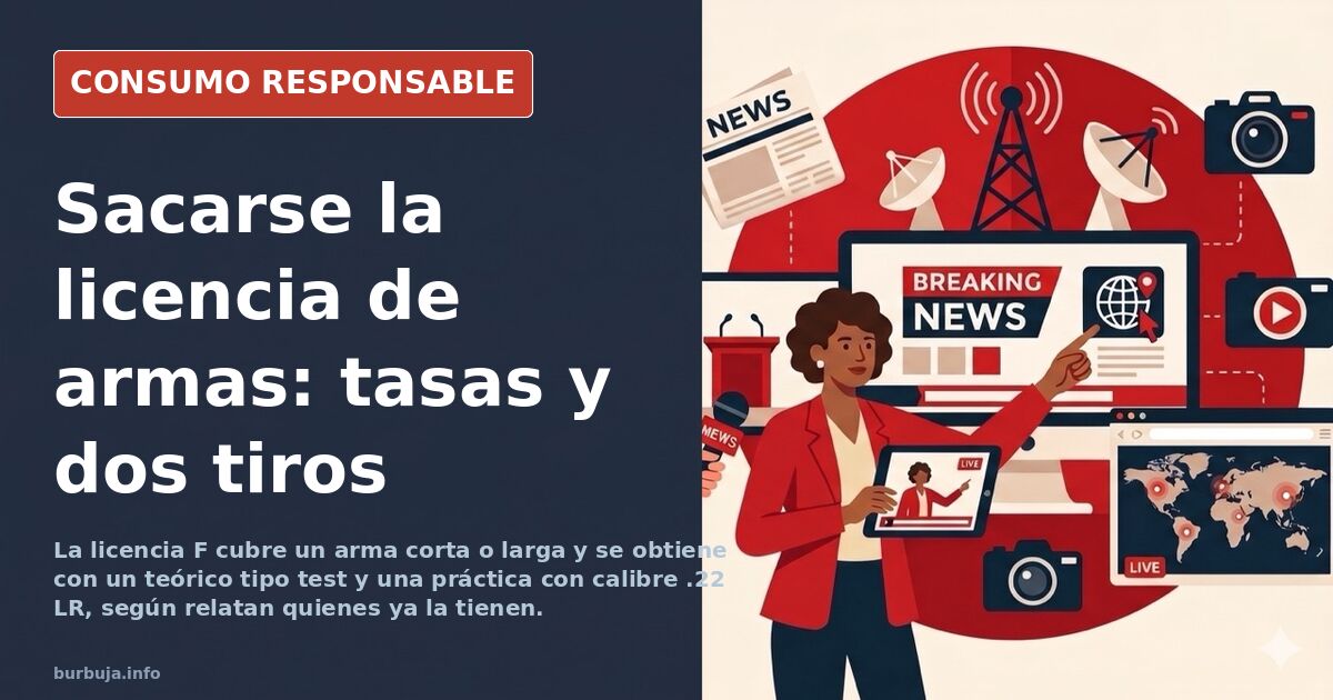 Documentación y licencia de armas española sobre una mesa junto a un armero homologado y cartuchos de calibre 22