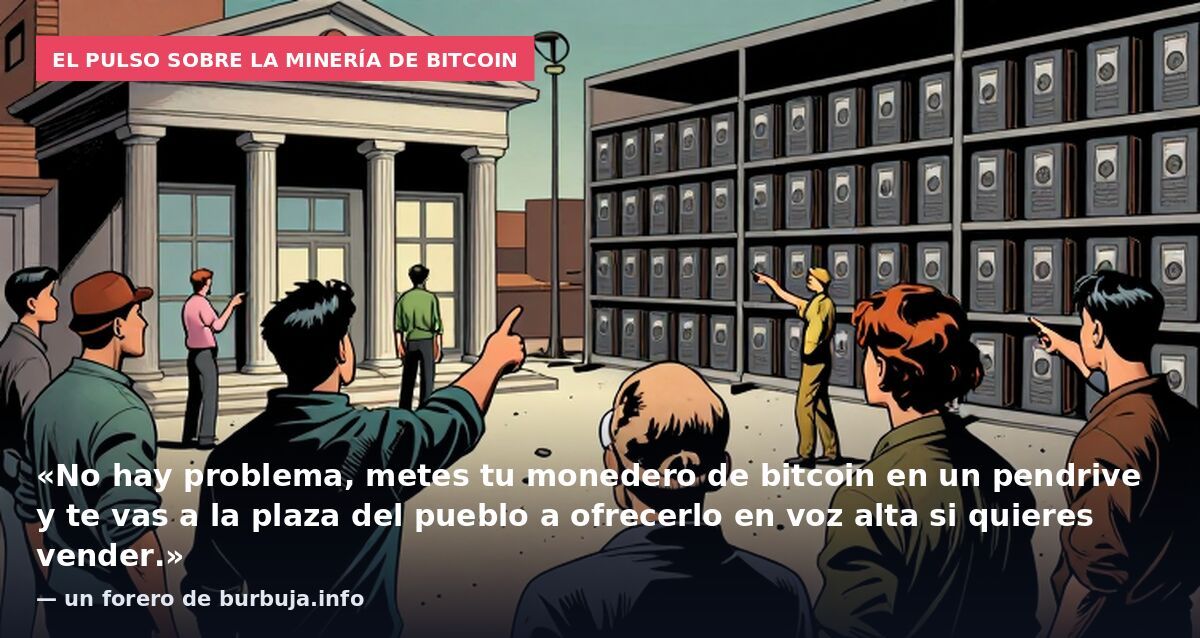 El pulso sobre la minería de bitcoin: «No hay problema, metes tu monedero de bitcoin en un pendrive y te vas a la plaza del pueblo a ofrecerlo en voz alta si quieres vender.» — un forero de burbuja.info