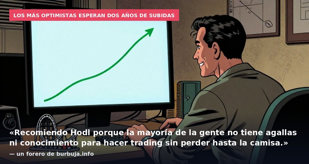 Los más optimistas esperan dos años de subidas: «Recomiendo Hodl porque la mayoría de la gente no tiene agallas ni conocimiento para hacer trading sin perder hasta la camisa.» — un forero de burbuja.info
